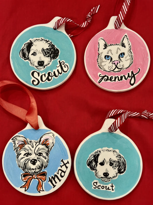 Custom Hand-Painted Ceramic Pet Portrait Ornament