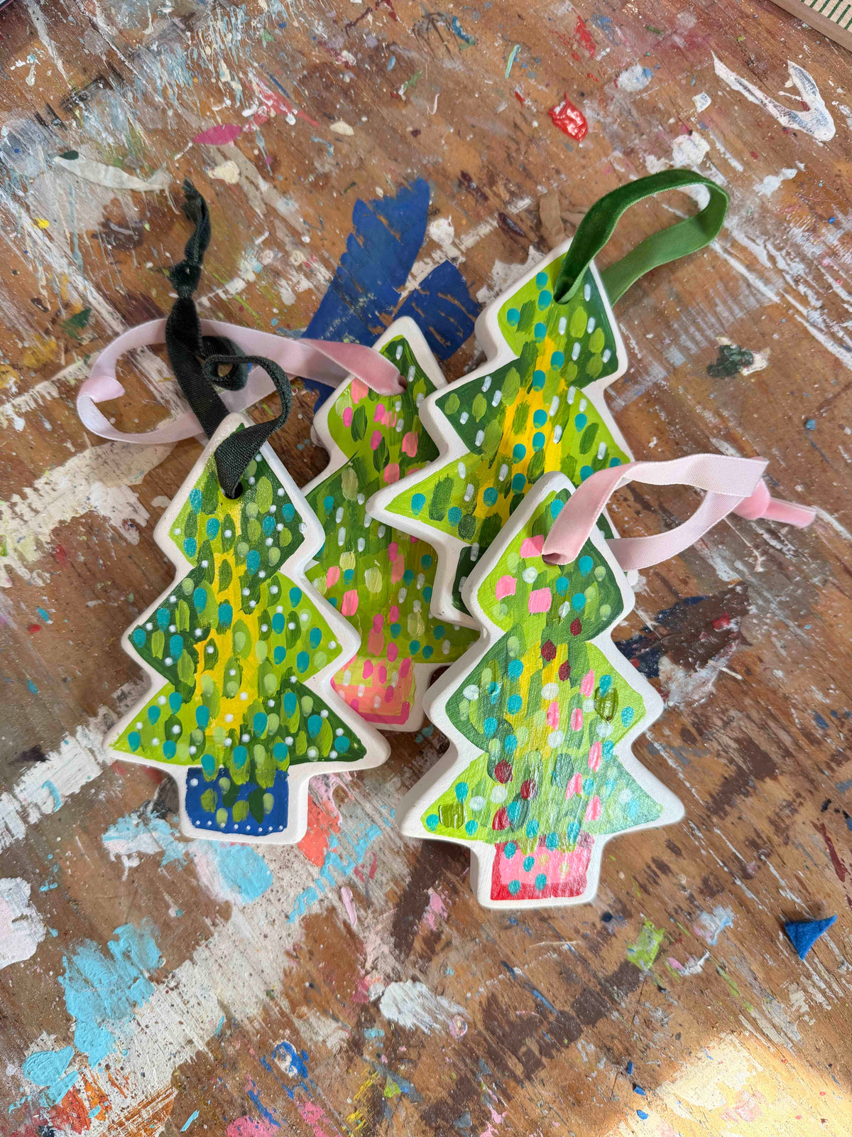 Hand-Painted Ceramic Christmas Tree Ornament | Colorful Abstract