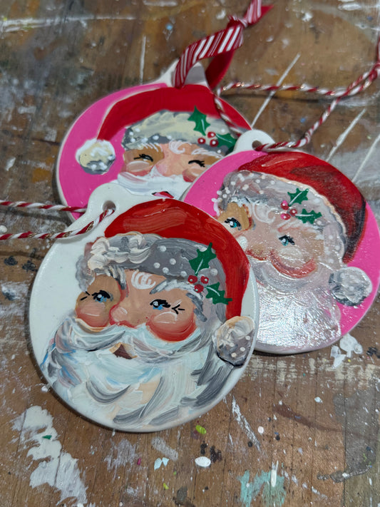 Hand-Painted Vintage Santa Ceramic Ornament