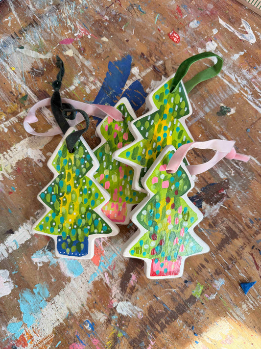 Hand-Painted Ceramic Christmas Tree Ornament | Colorful Abstract