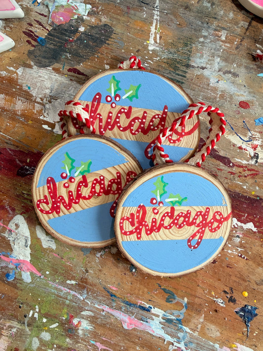 Hand-Painted Chicago Wood Ornament | by Heather Gentile Collins