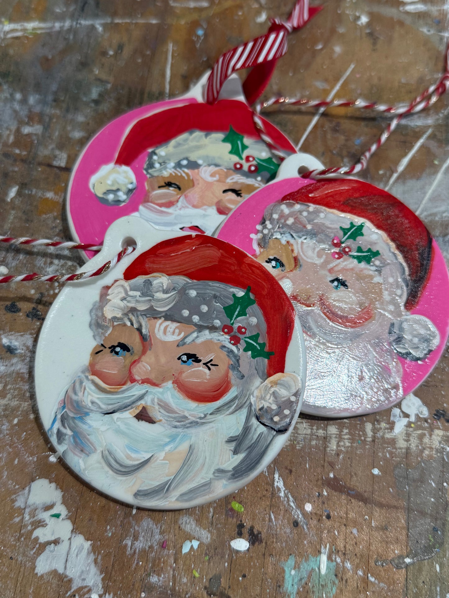 Hand-Painted Vintage Santa Ceramic Ornament